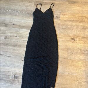 12th Tribe Black Sheath Midi Dress Spaghetti Strap